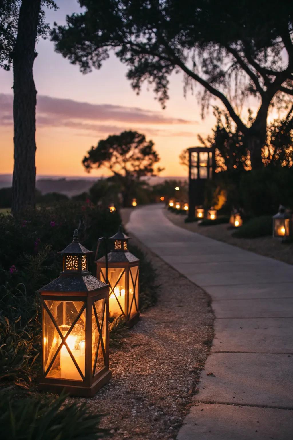 Country-style lanterns create a welcoming and attractive glow for your fall get-togethers.