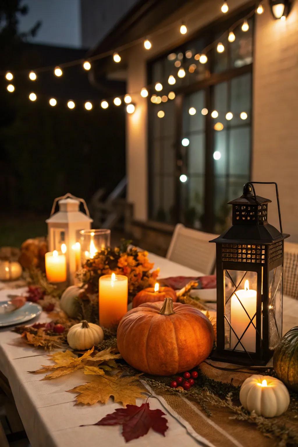Layered lighting makes the table glow with warmth and charm.