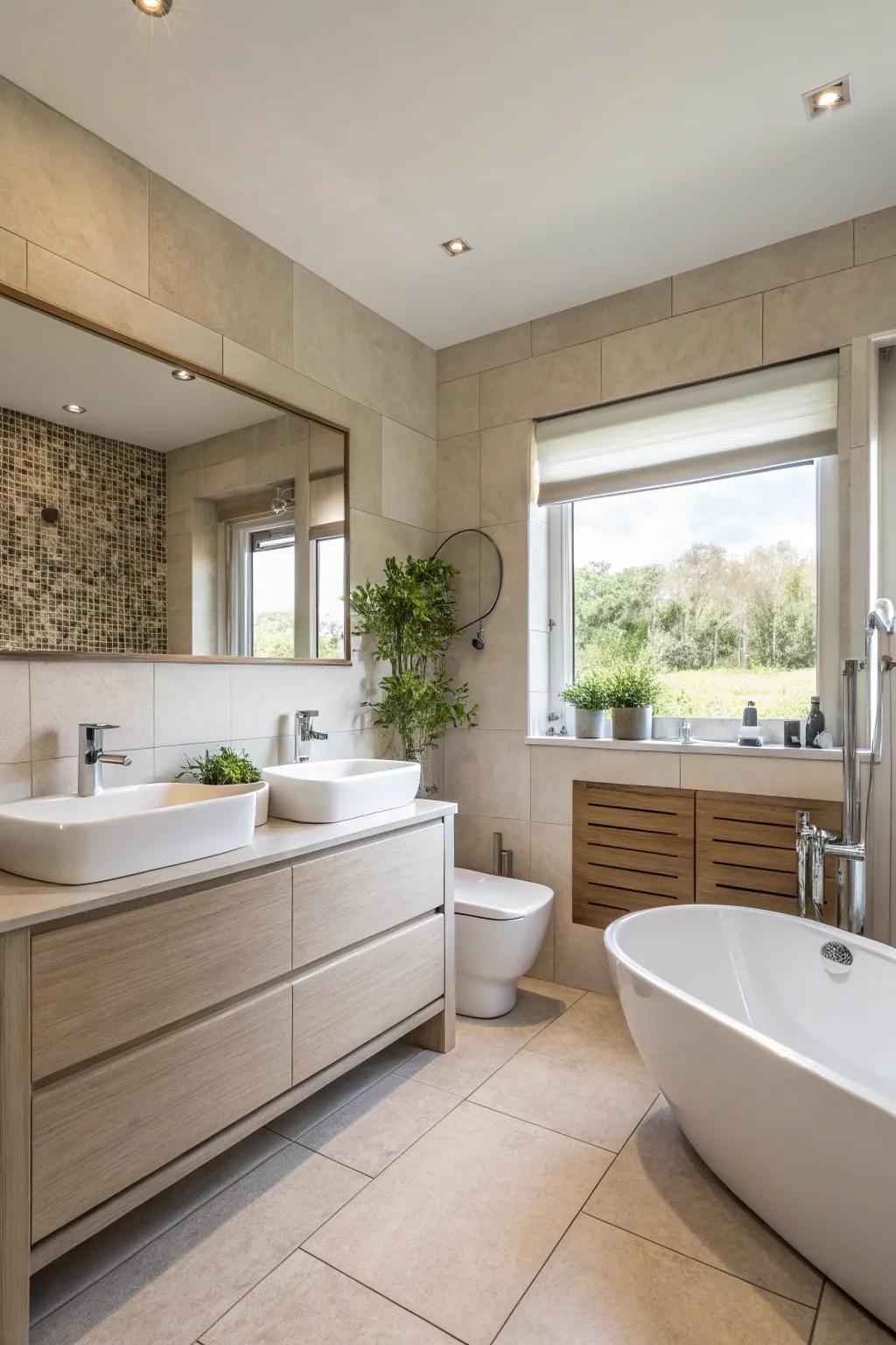 Eco-friendly selections add sustainable charm to the bathroom.