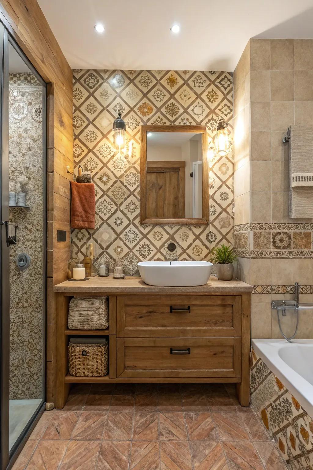 Rustic tile patterns bring a unique aesthetic.
