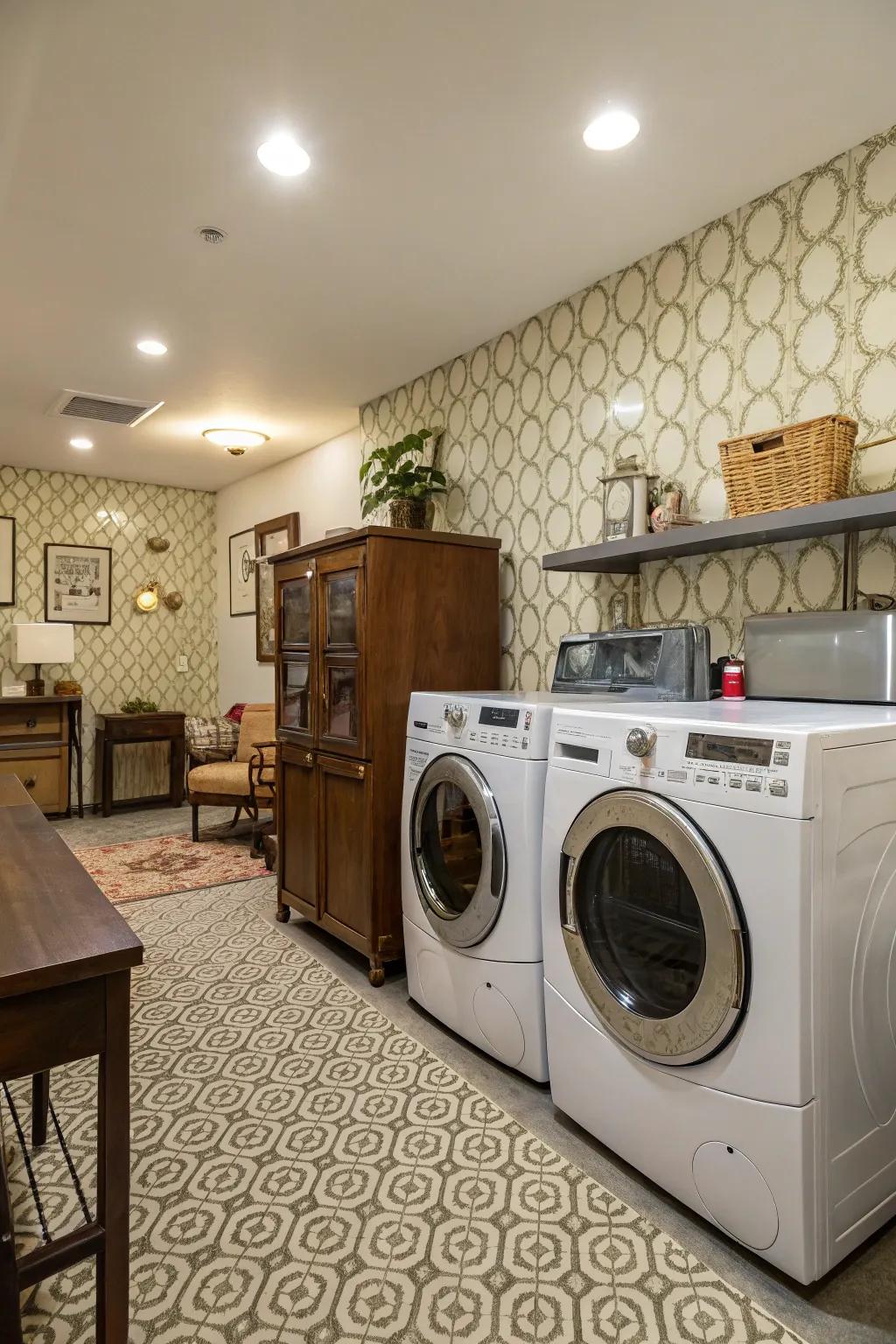 A harmonious mix of up-to-date and time honored features creates a unique farmhouse laundry space.