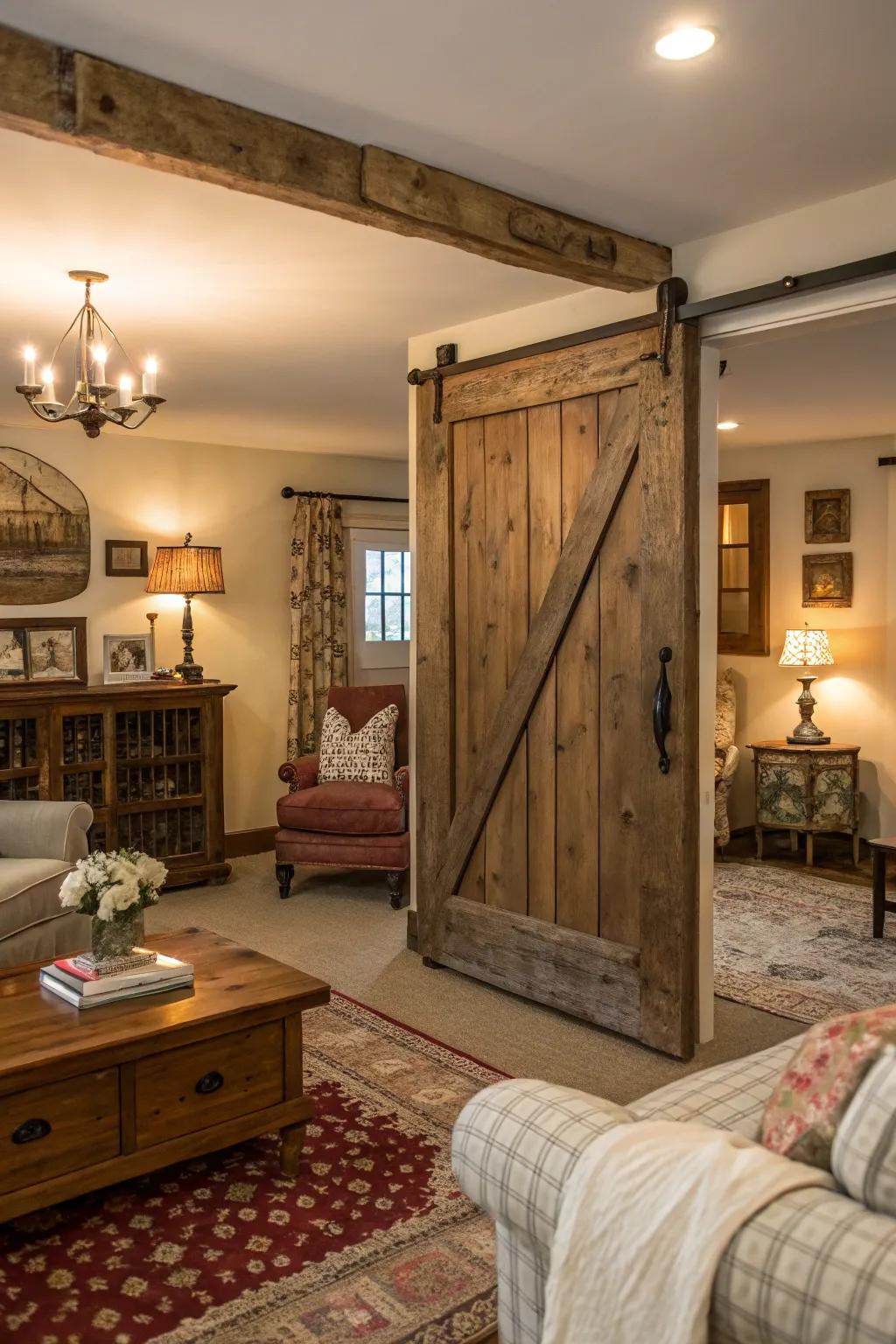 A stable door introduces functional farmhouse charm in this family room.