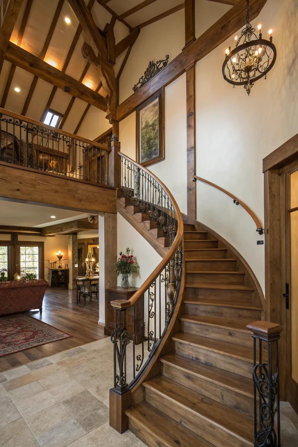 Curved railings add grace and sophistication.