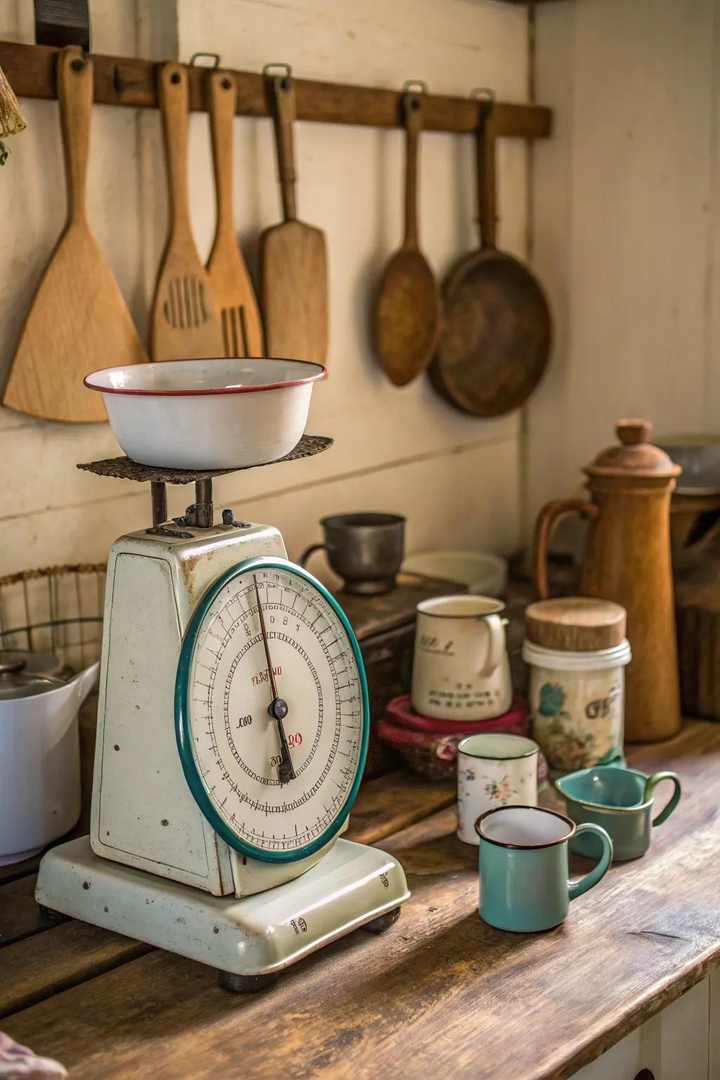 Nostalgic kitchenware shown on a retro scale.