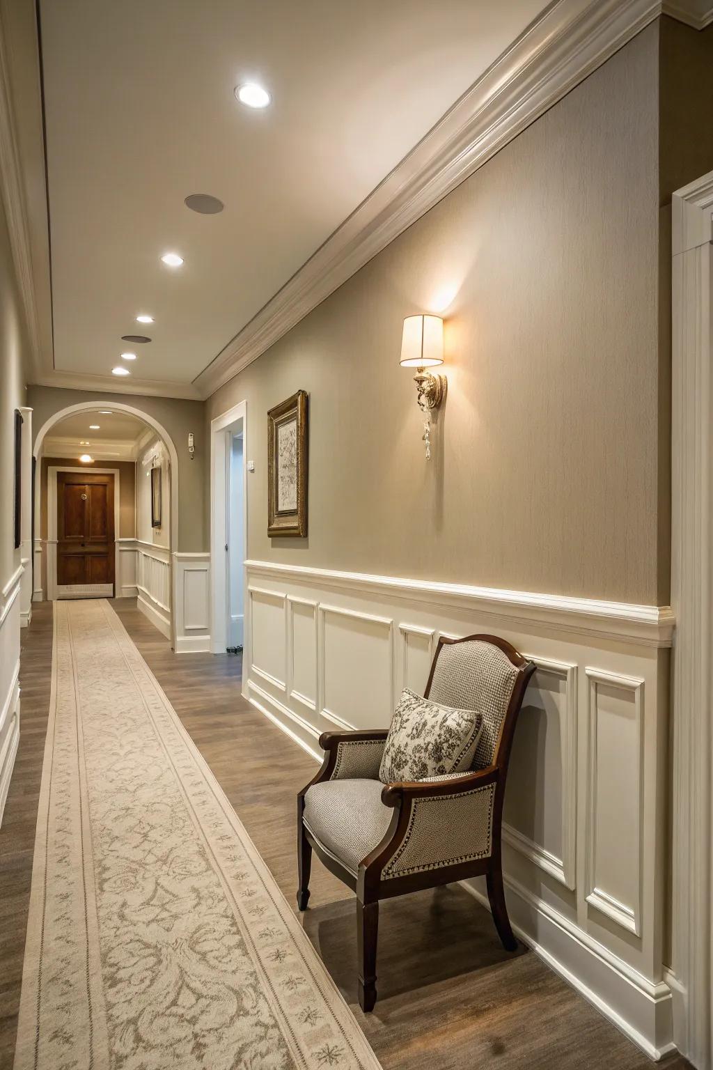 Stylish chair rail created from simulated crown accents.