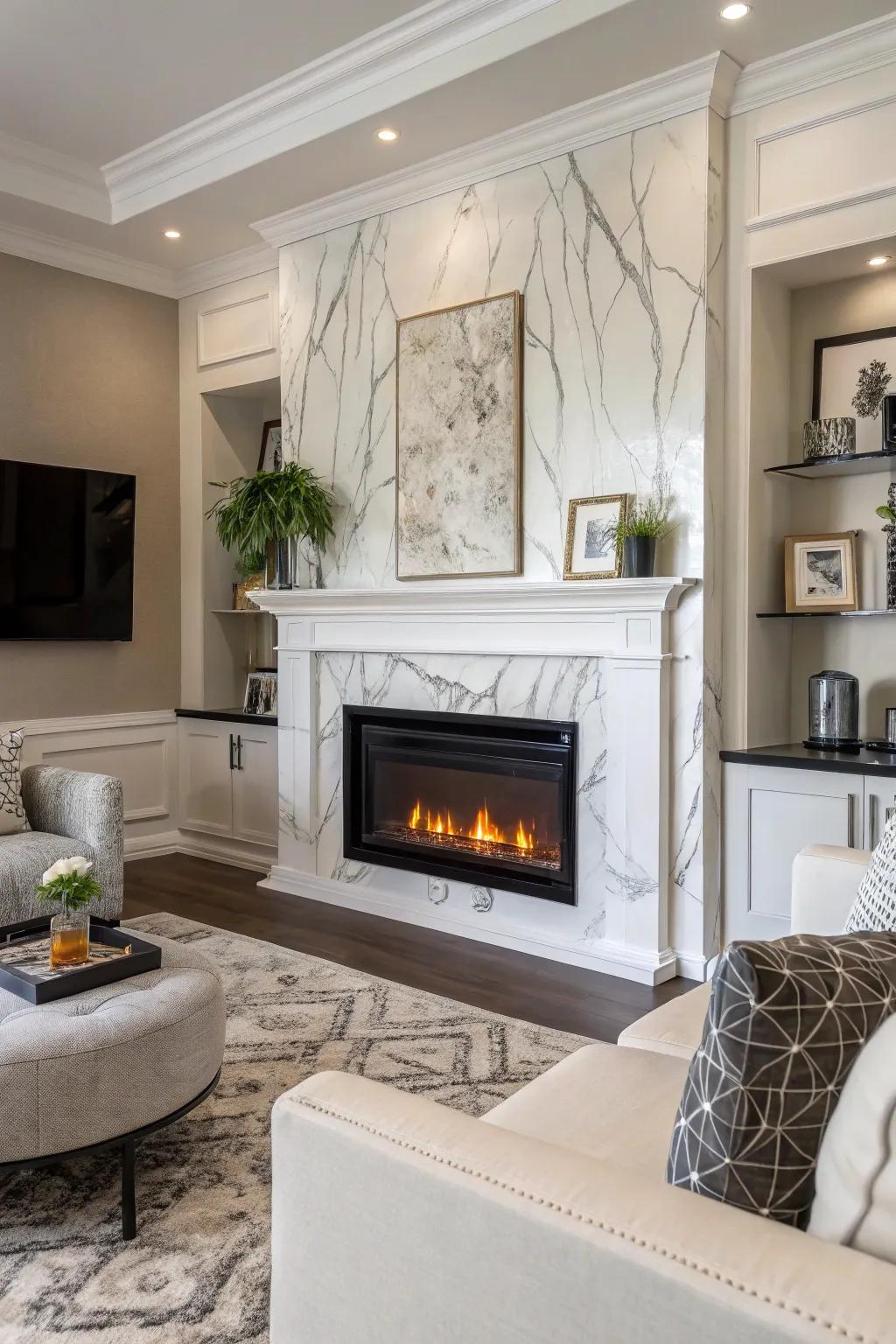 A show fireplace that looks elegant with stone.