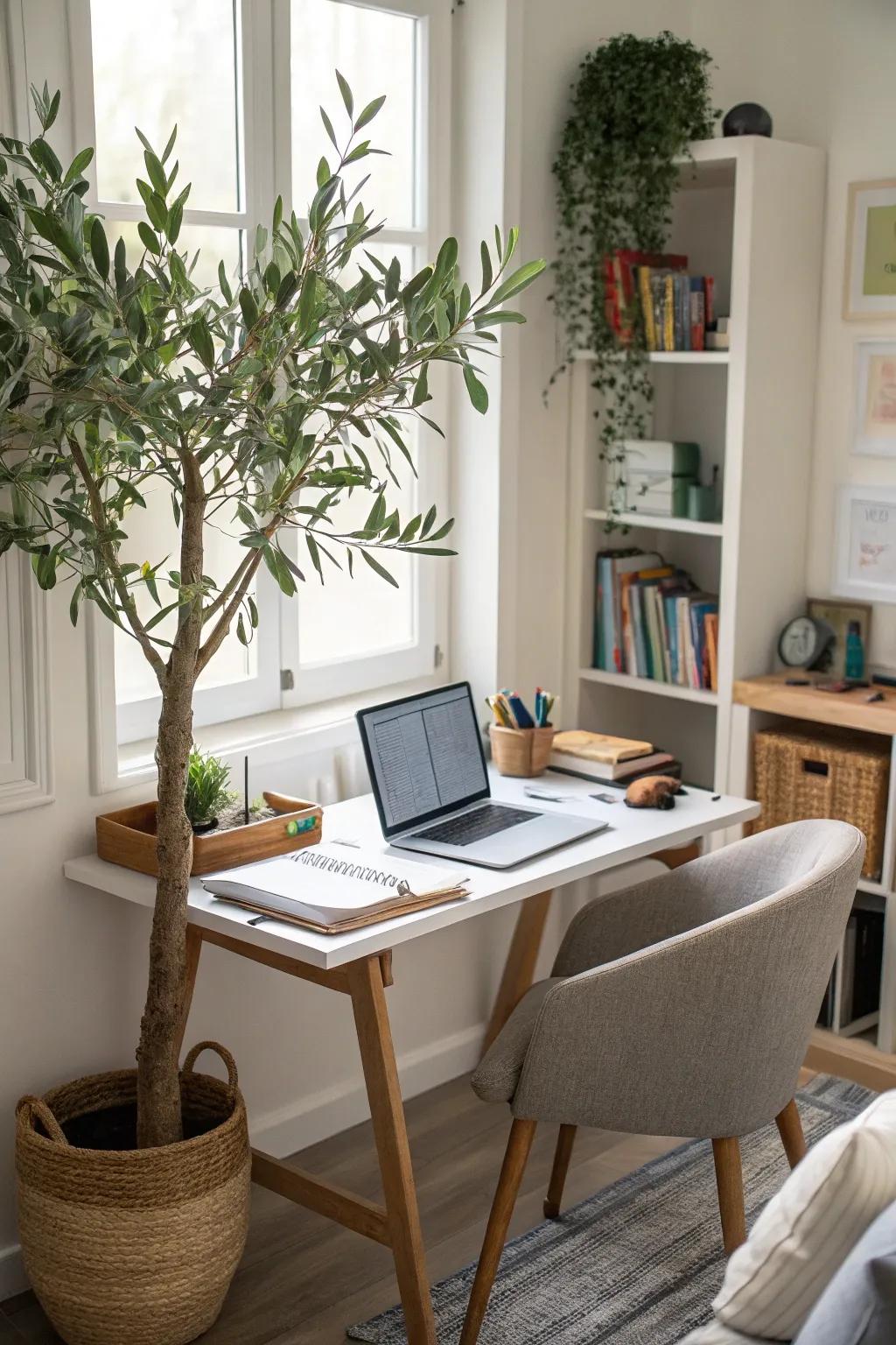 Revive your home office with a faux olive tree.