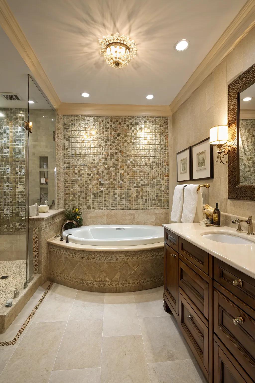 Mosaic tiles infuse spa-like refinement into this bathing room.