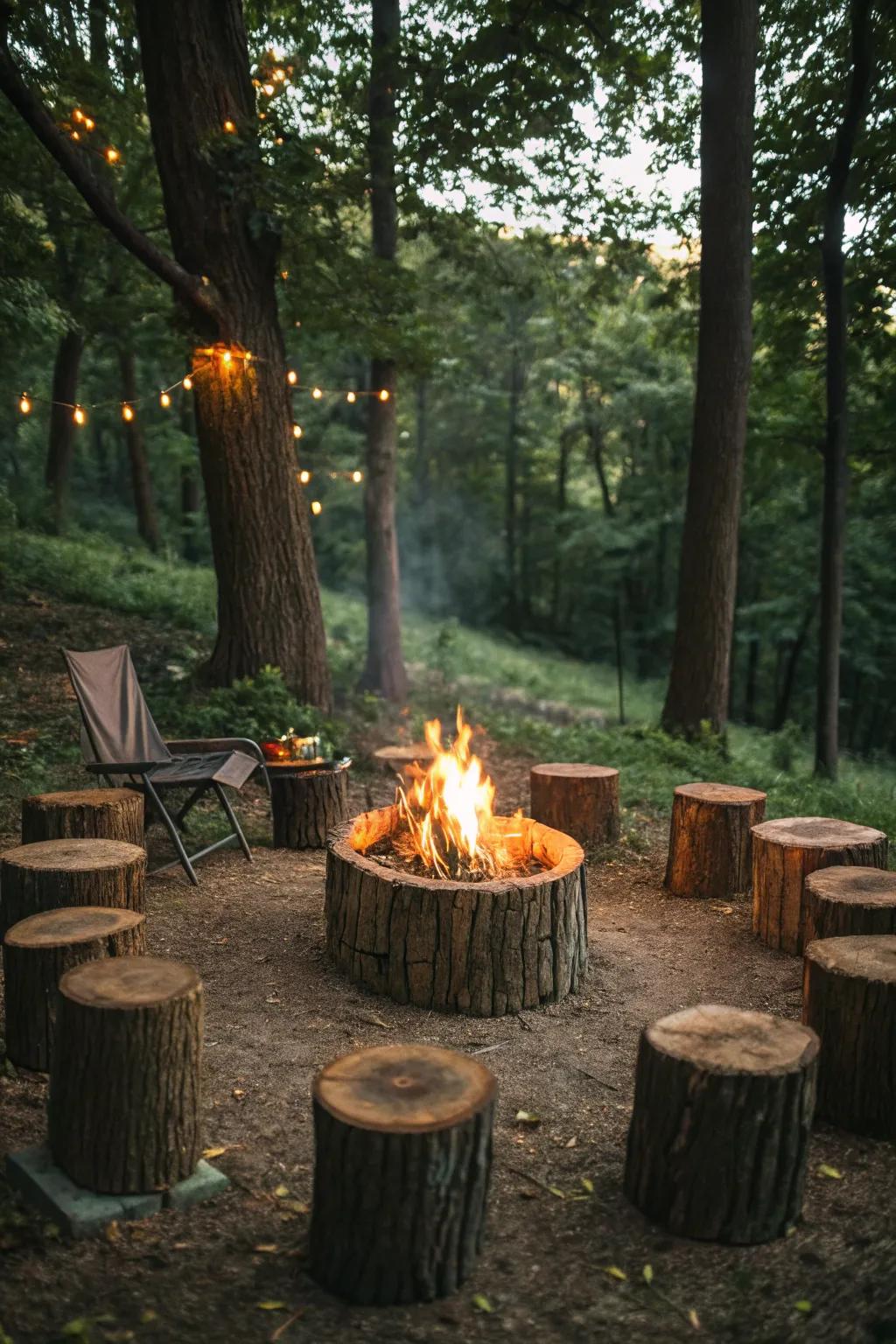 Tree base seating blends perfectly with natural surroundings.
