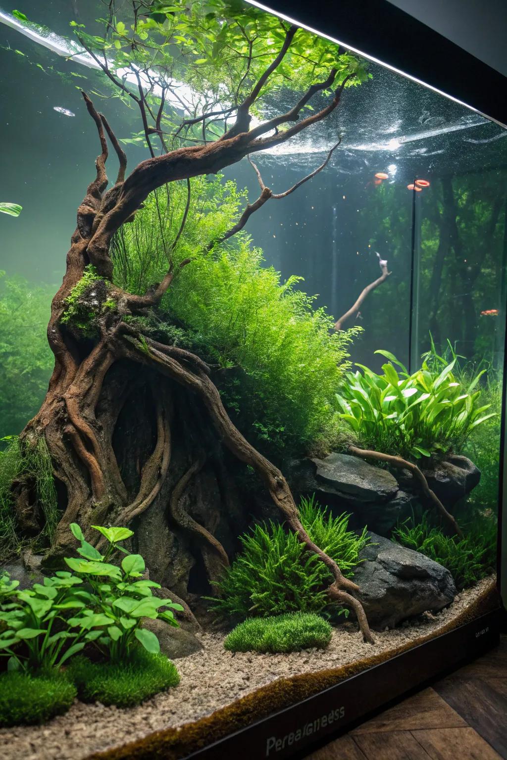 Enter a world of magic and mystery with an enchanted forest aquarium.