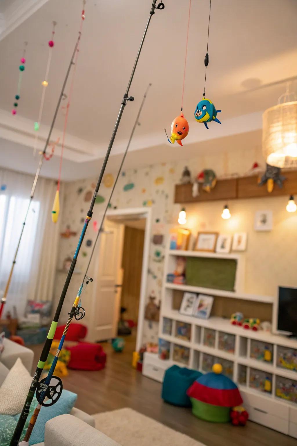 Angling poles inject a sense of adventure and joy to a child’s space.