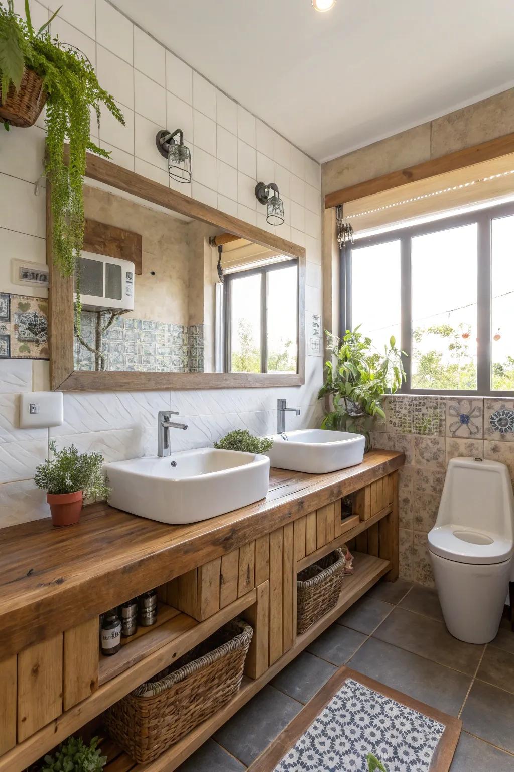 Eco-mindful selections improve the bathroom's sustainability and appeal.