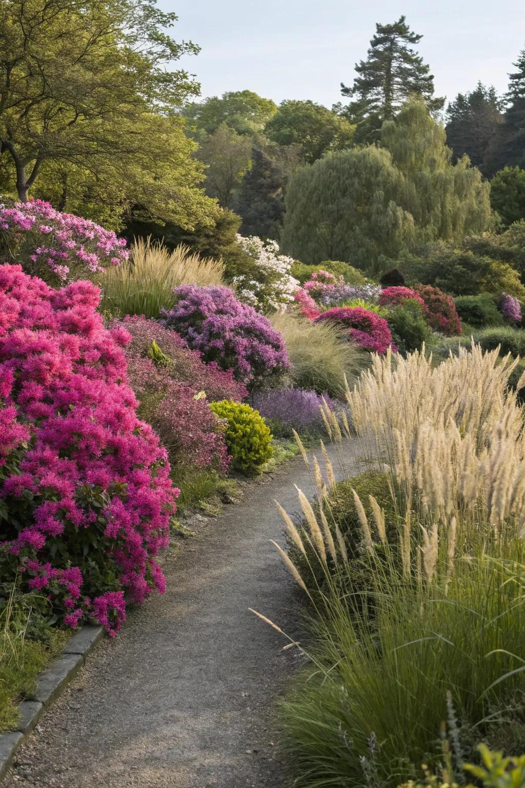 Infuse texture by combining azaleas with plants that offer striking contrast.