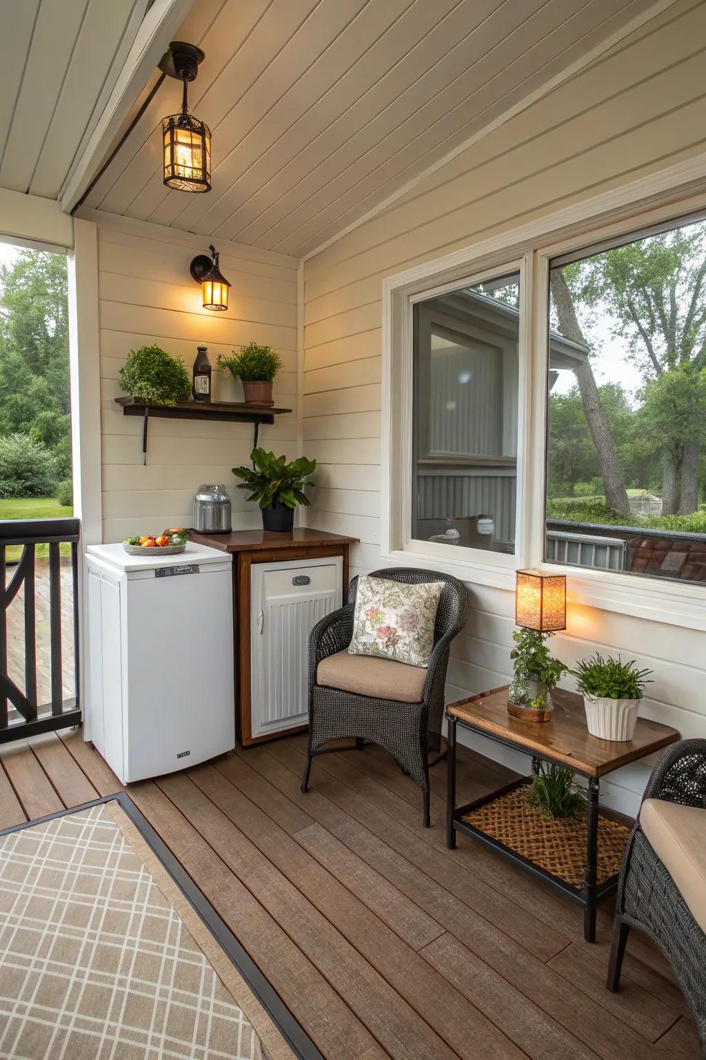 A kitchenette boosting your porch enjoyment.