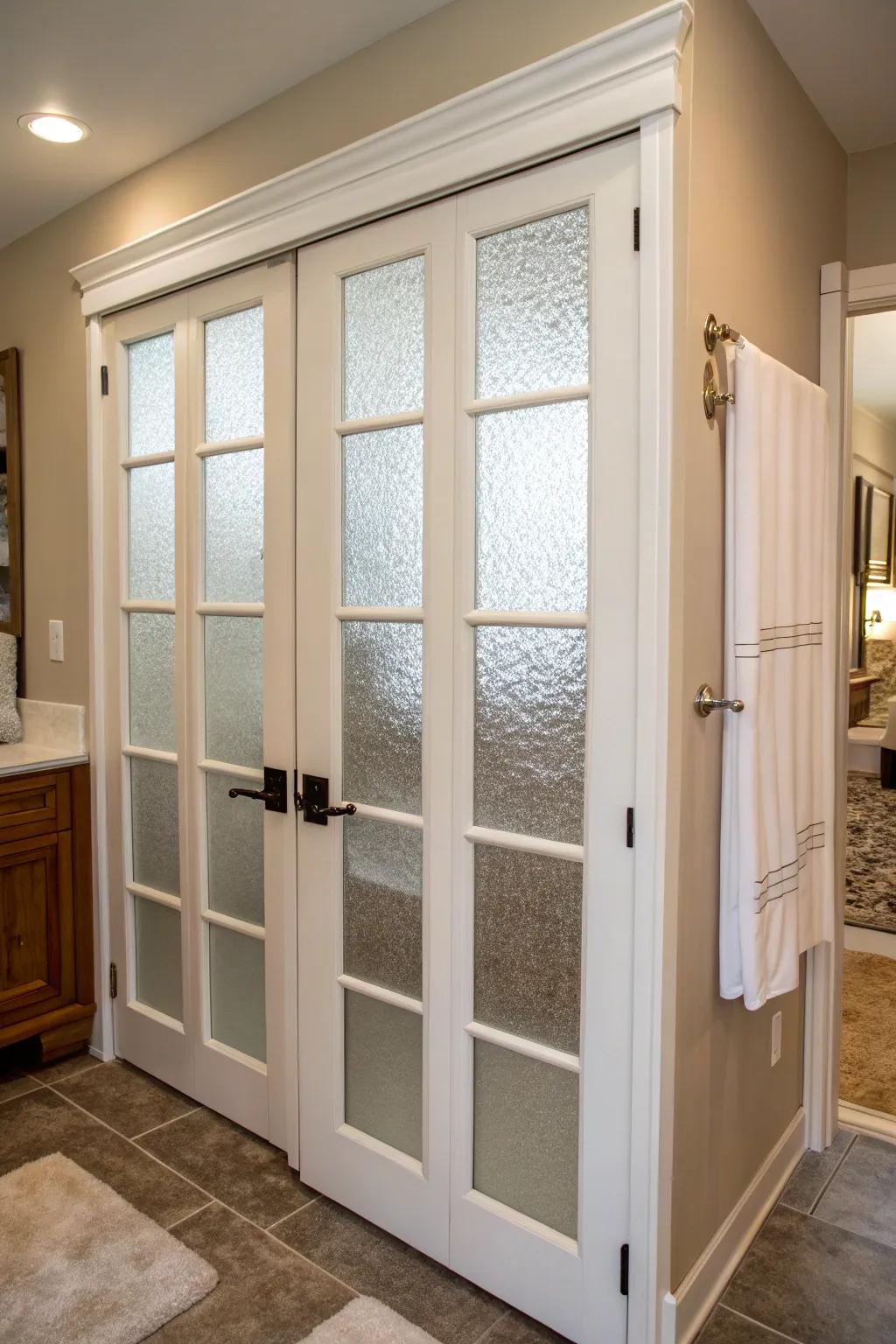 Textured glass panes offer both privacy and style.
