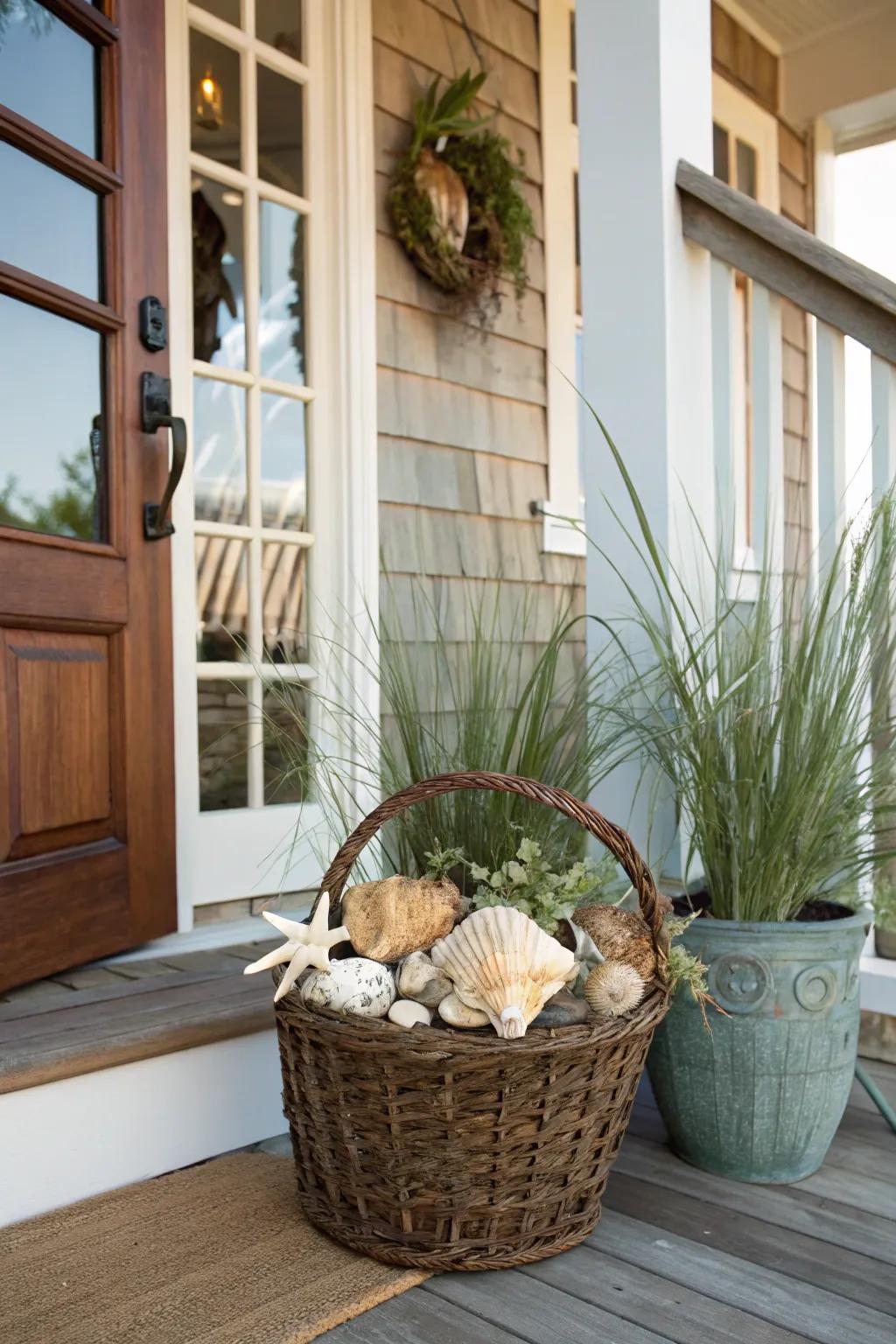 Seashells and beach grasses infuse your door with coastal charm.