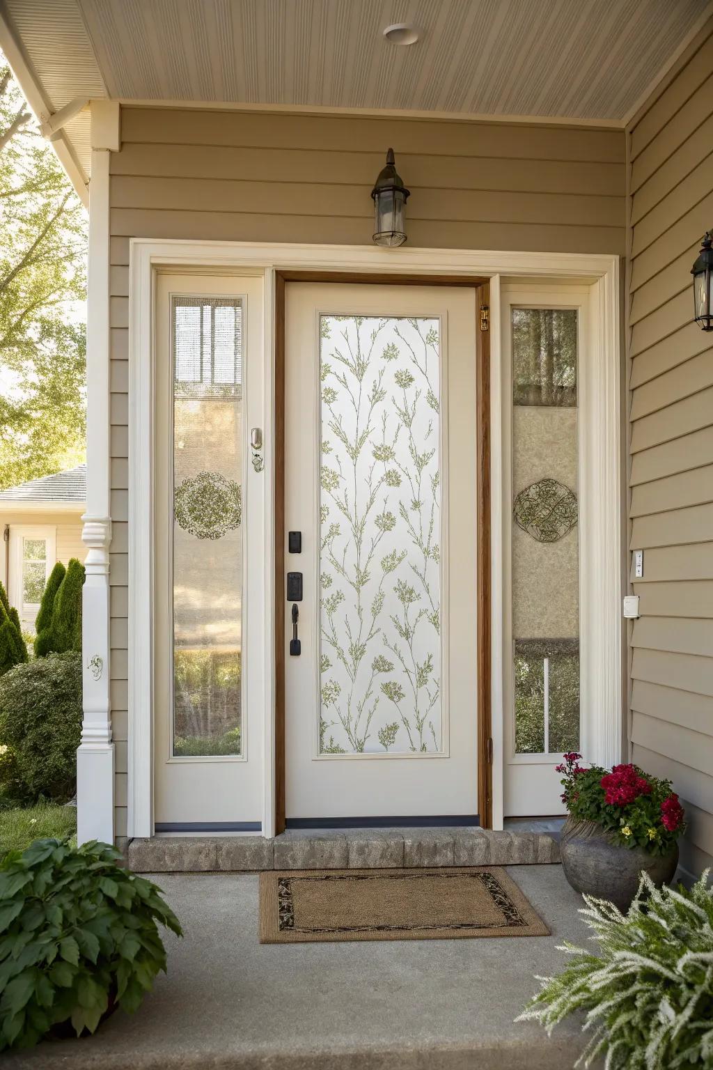 External privacy screens enhancing privacy and style at the entrance.