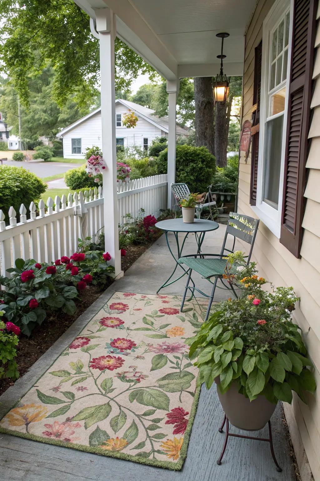 Floral prints infuse your porch with romantic charm.