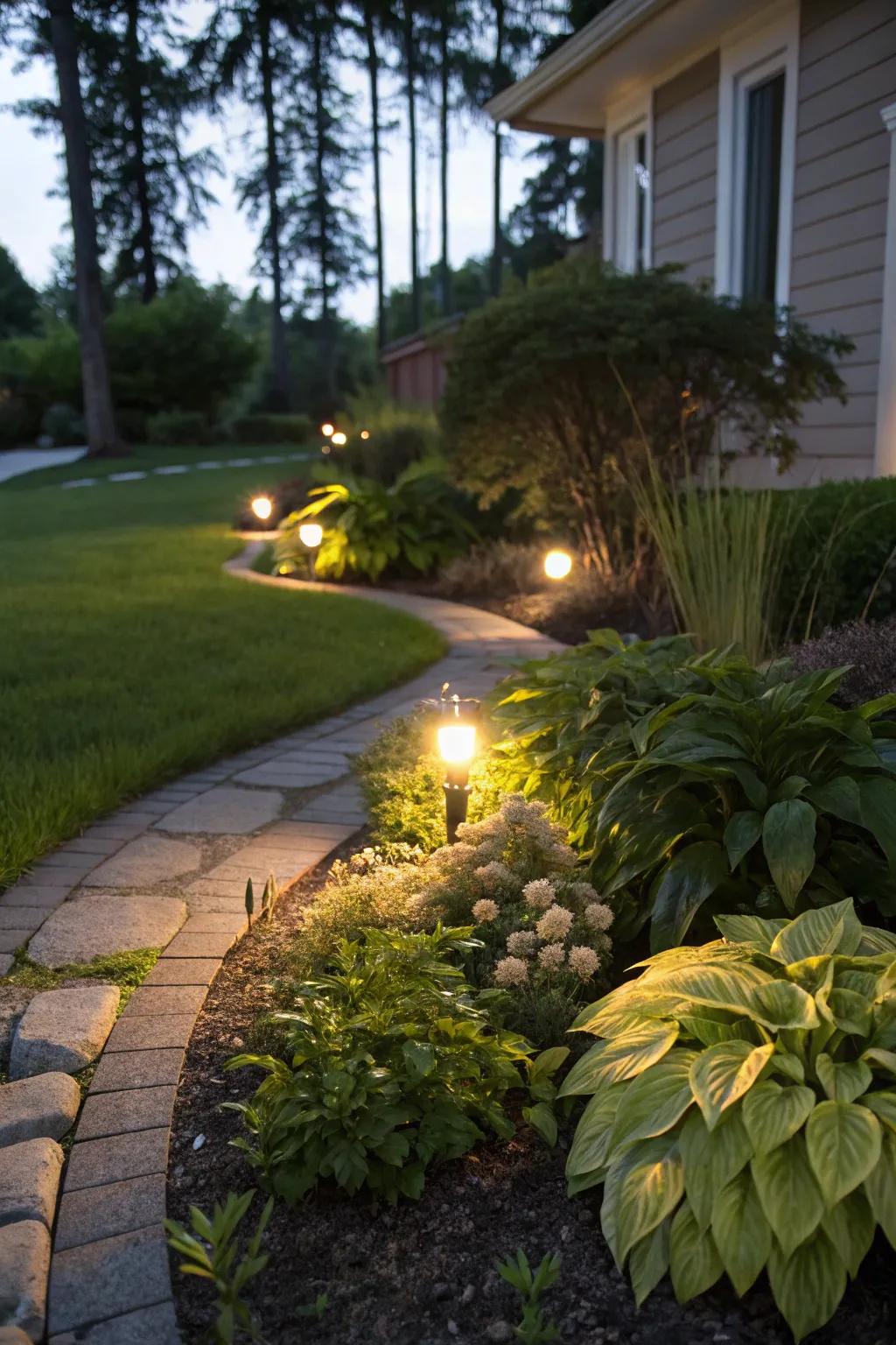 Lighting enlivens your berm after sunset.
