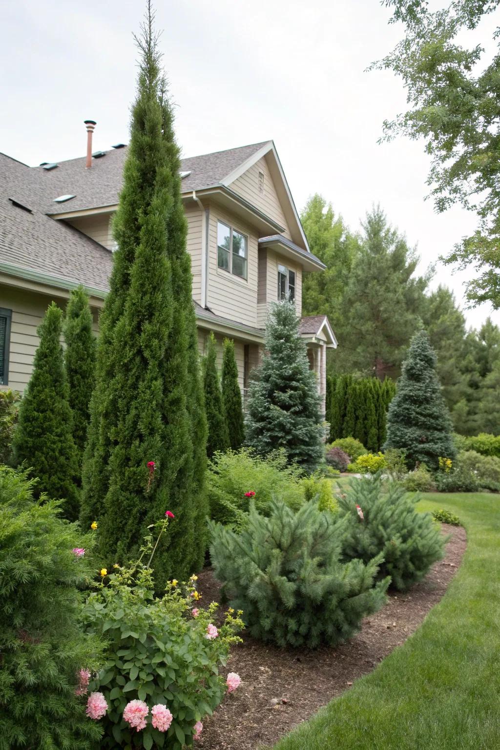 Architectural base plantings amplify the home's design.