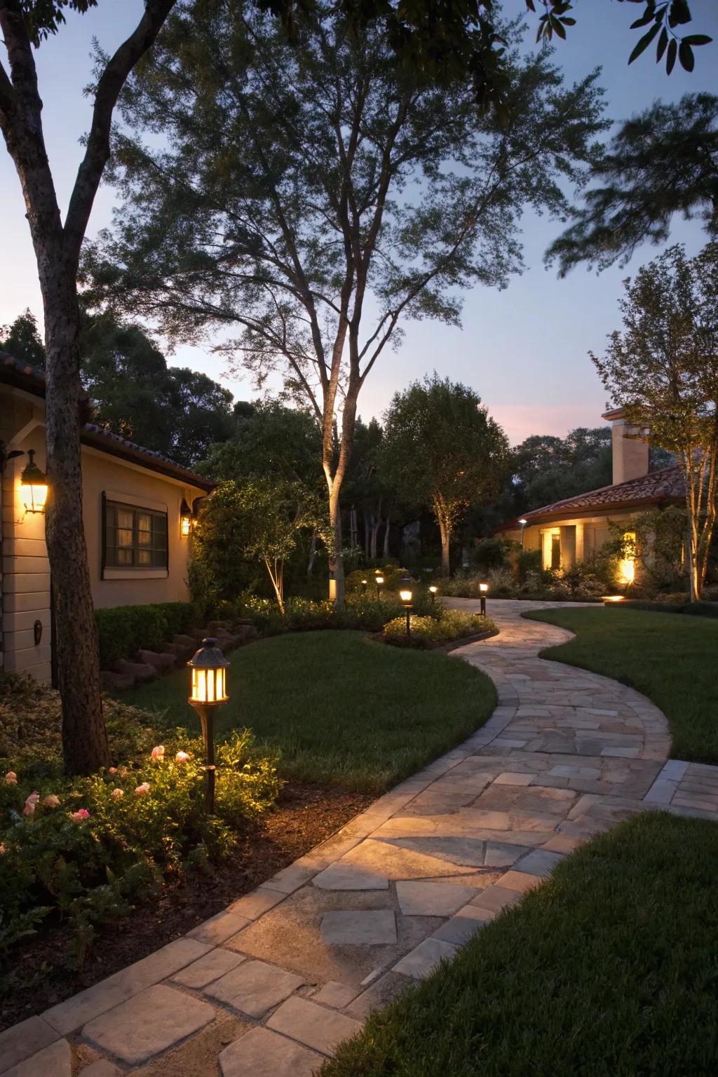 Illumination transforms your front yard into a magical nighttime retreat.