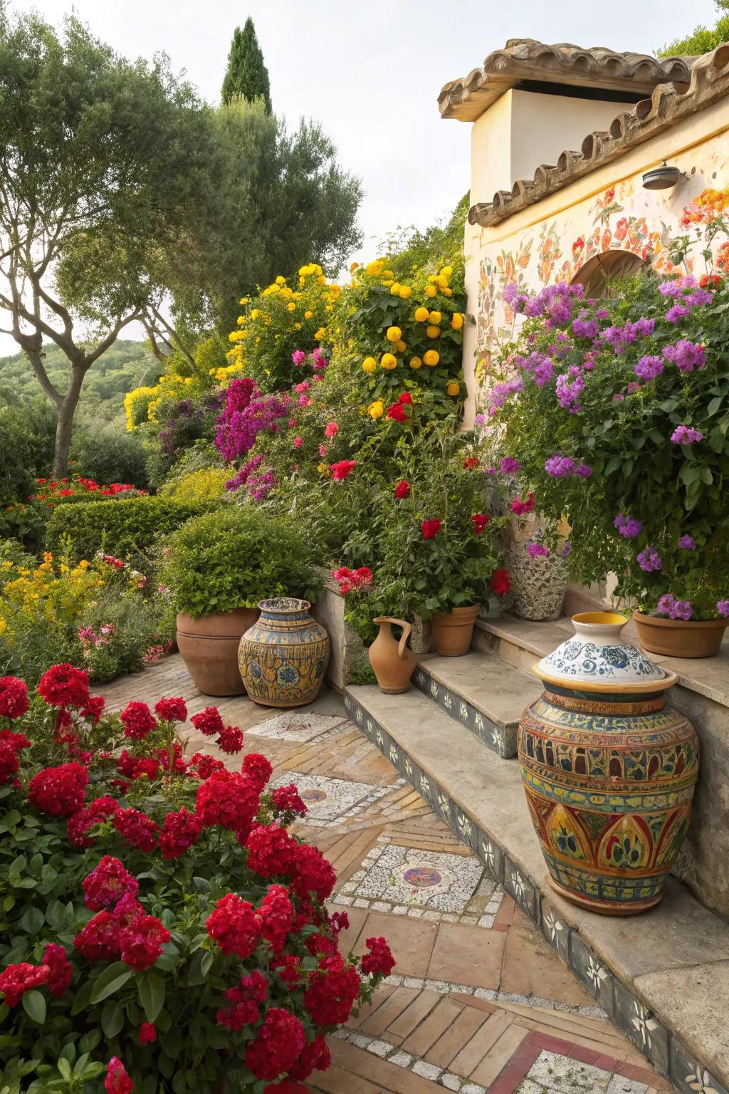 Bright colors give a lively and cheerful feel to this front yard.