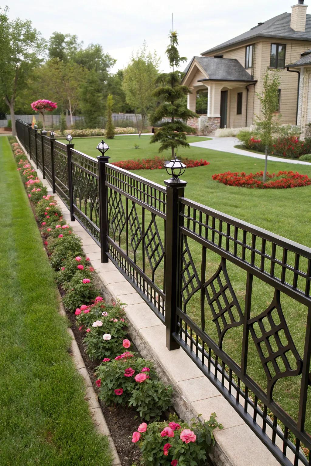 A decorative metal barrier with geometric layouts adding a modern touch.