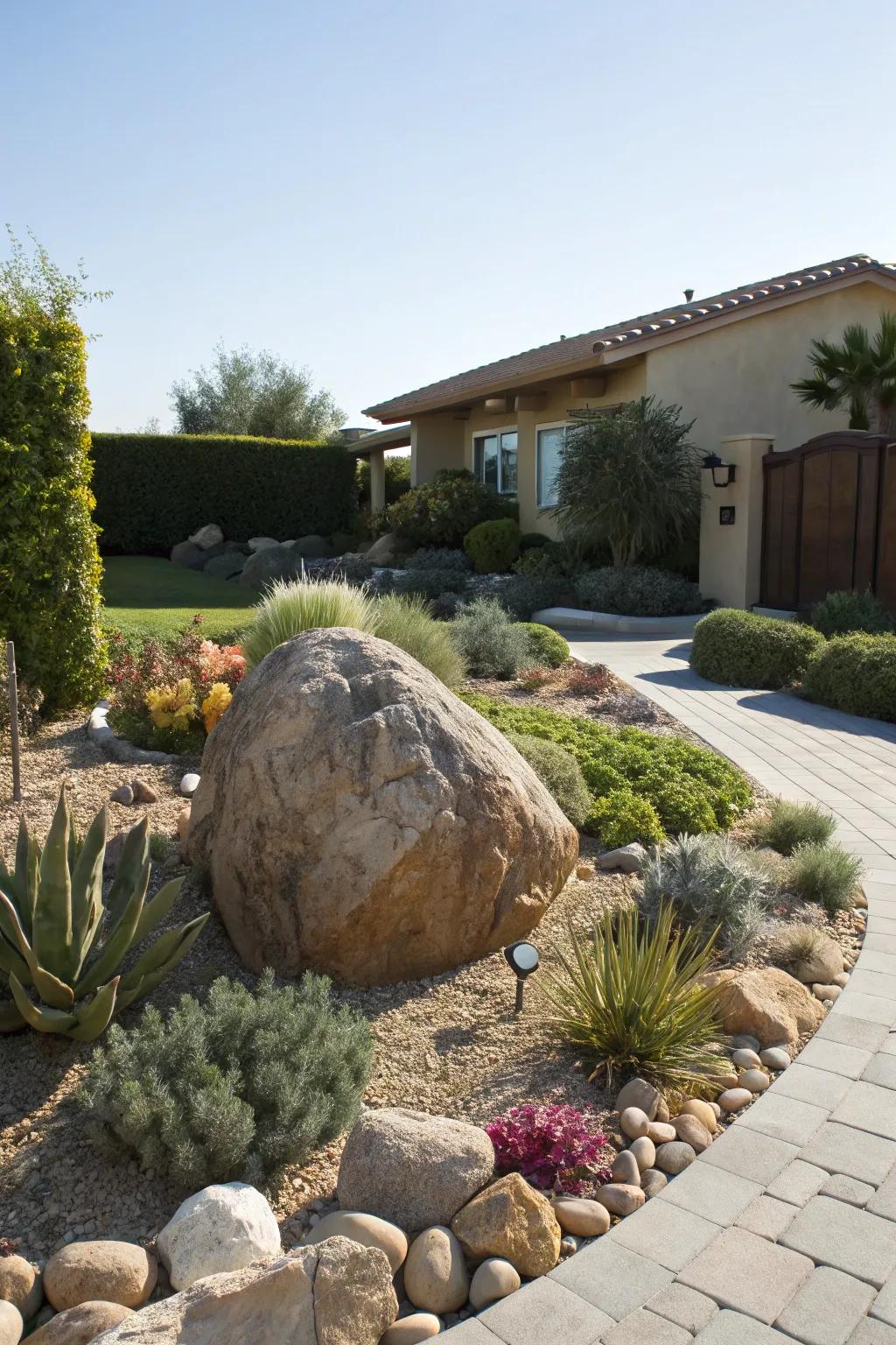 A striking center attraction that anchors the xeriscape design.
