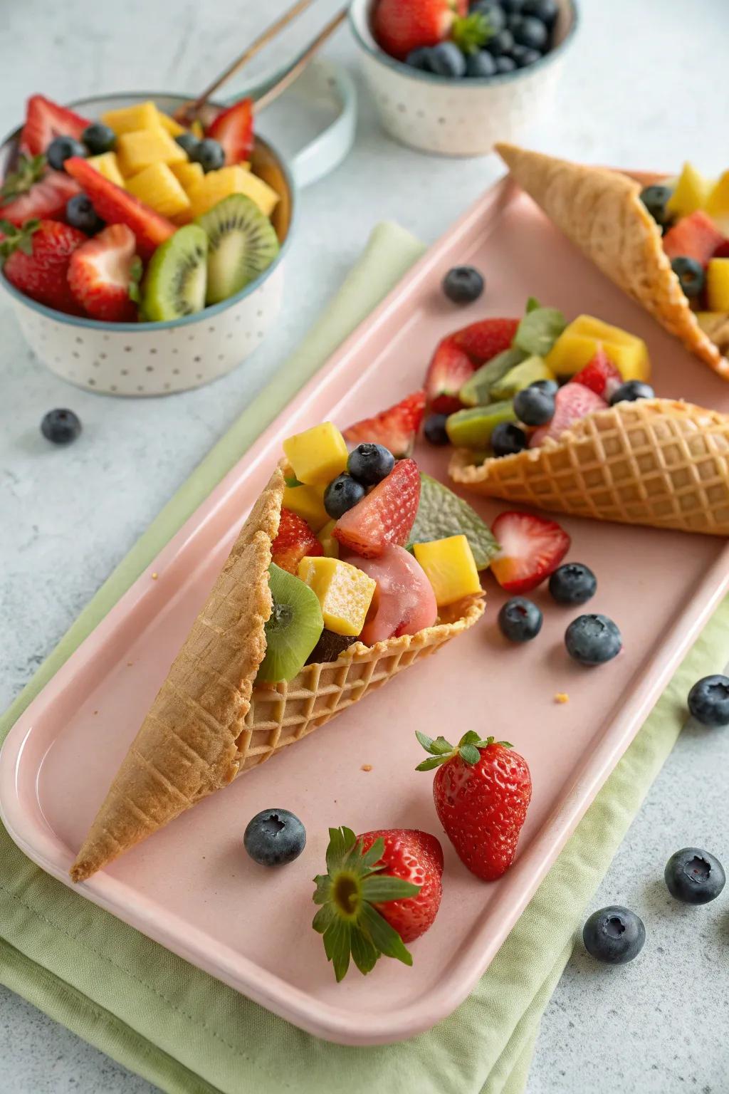 Fruit cones offer a fun and simple-to-handle serving alternative.