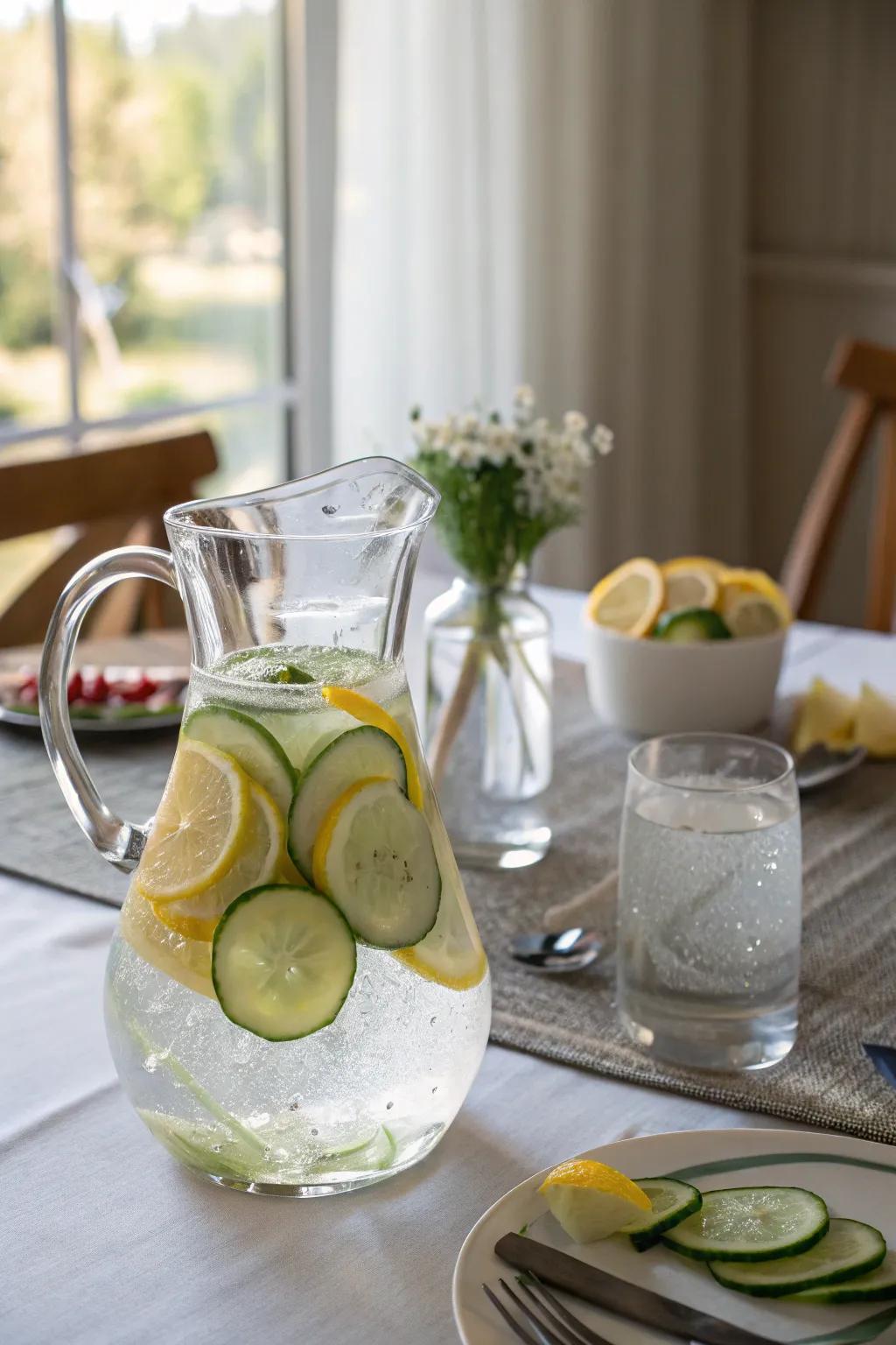 Revitalizing essence water adding a touch of beauty to your table.