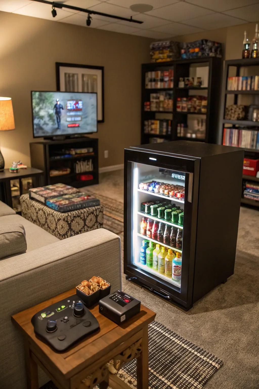A mini cooler enhances comfort for extensive gaming periods.