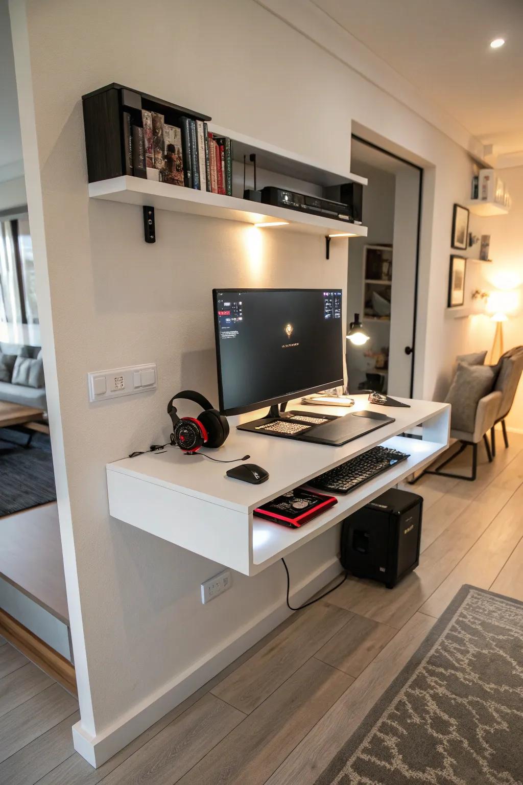Floating desks present a modern solution for optimizing space.