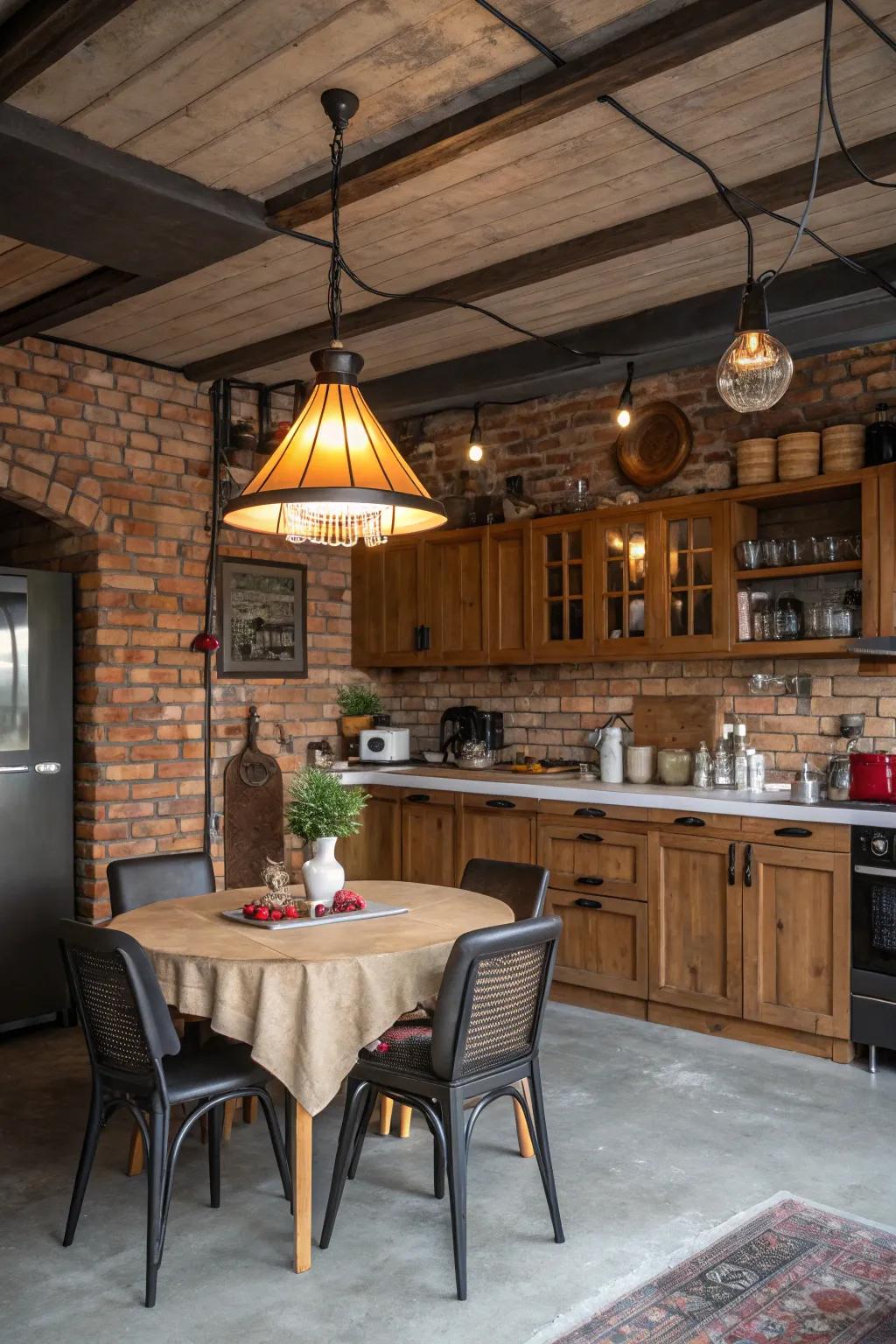 A statement light fixture adds style and focus.