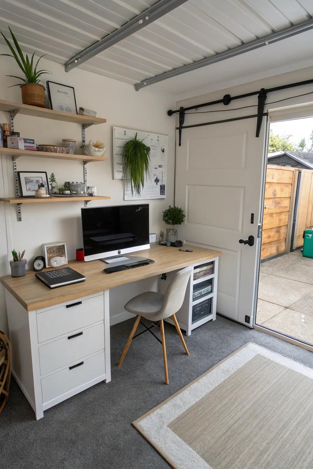 Blend work and play with a home office and TV setup in your garage.