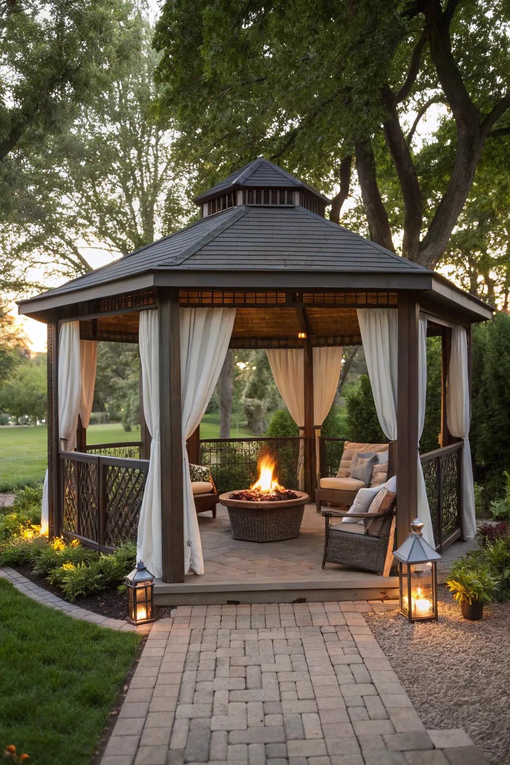 Fashion a secluded getaway with a partially divided garden pavilion.