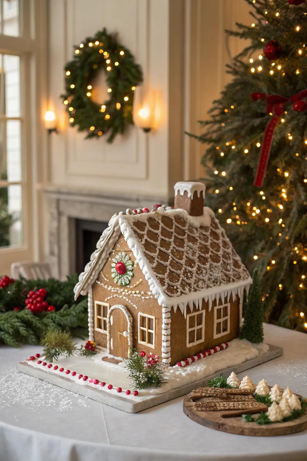 A sugary paste-tiled roof on a gingerbread house.