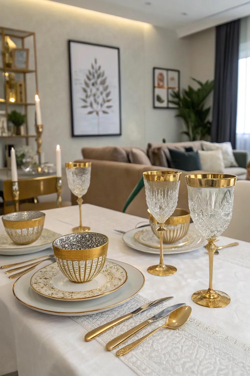 Gold-edge glassware adds a touch of elegance to your party.
