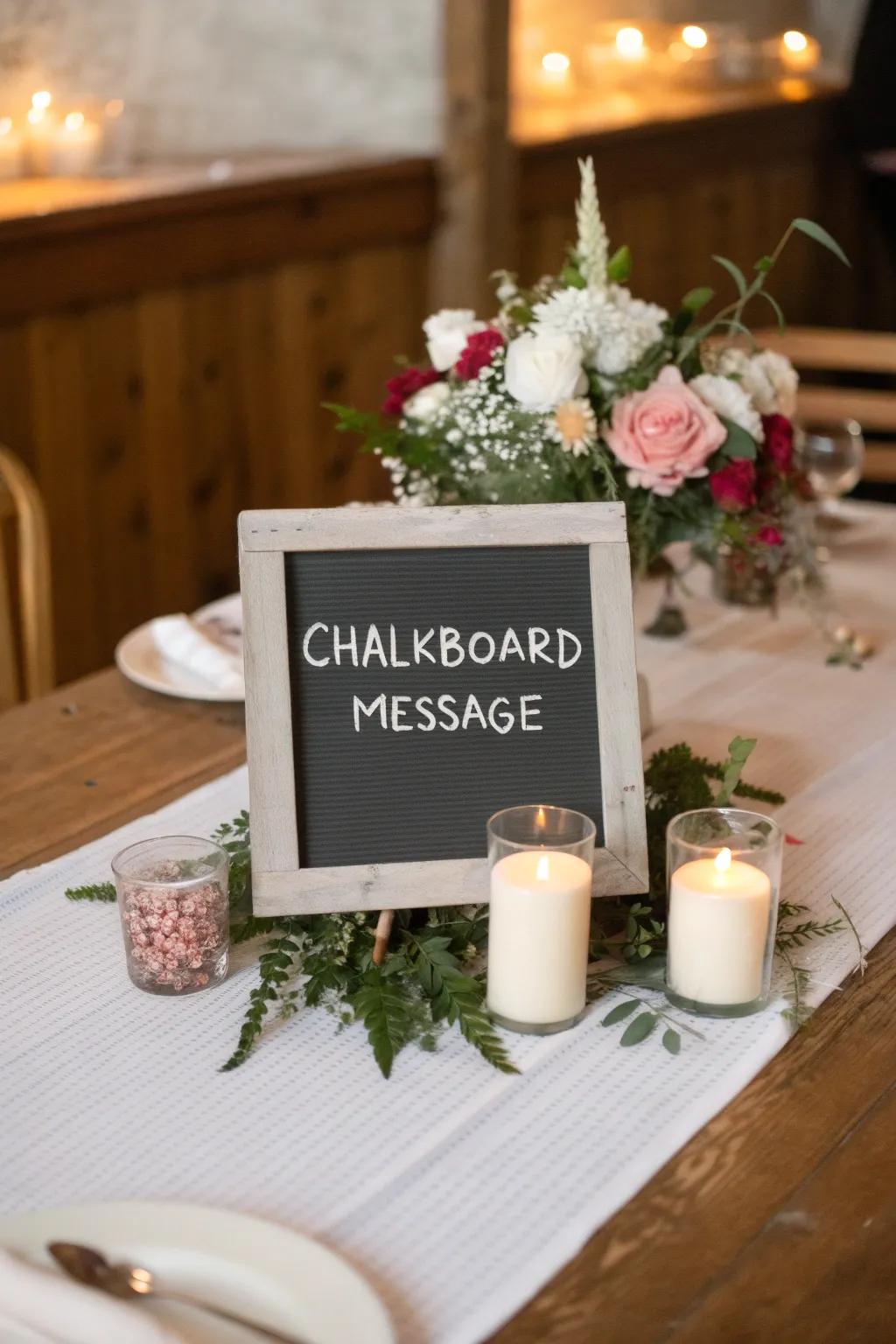 Chalkboard messages offer a personal and heartwarming touch.