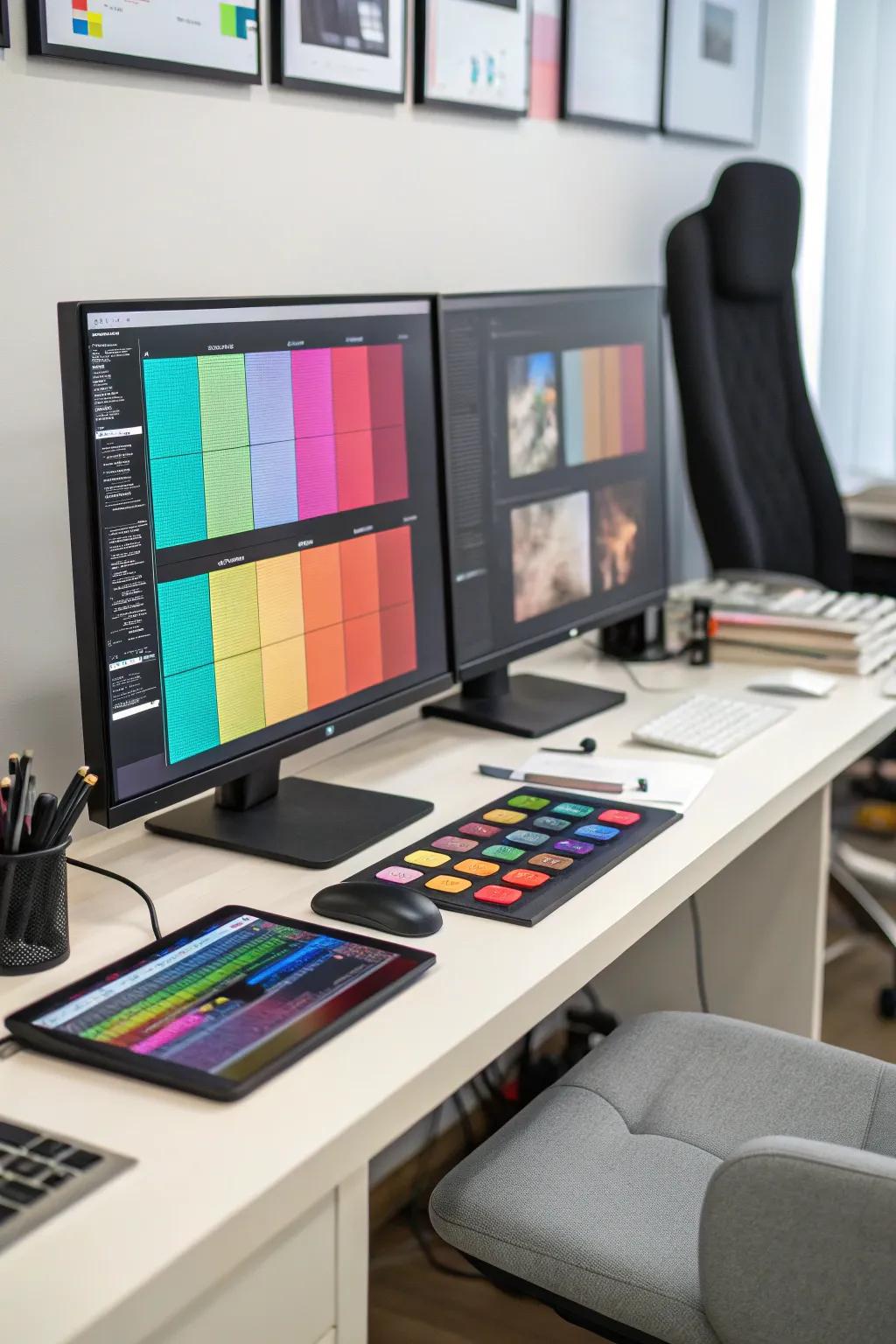 High-resolution monitors ensure precise and vibrant visual output.