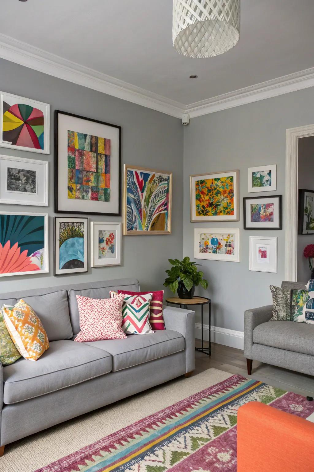 Artwork brings life and color into gray spaces.