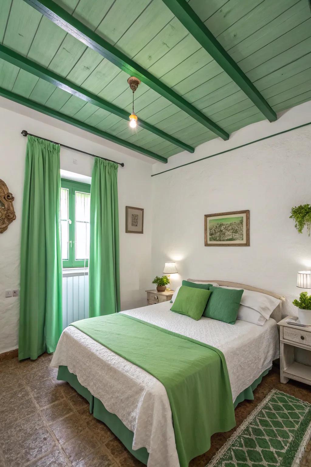 A green overhang gives the space a surprising and fashionable spin.