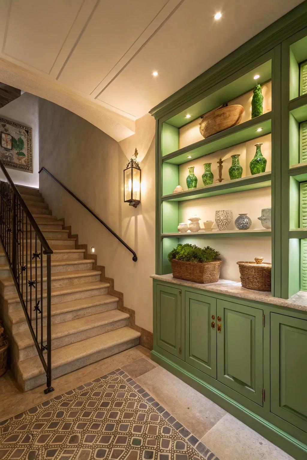 Surprising green accents adding allure and intrigue.