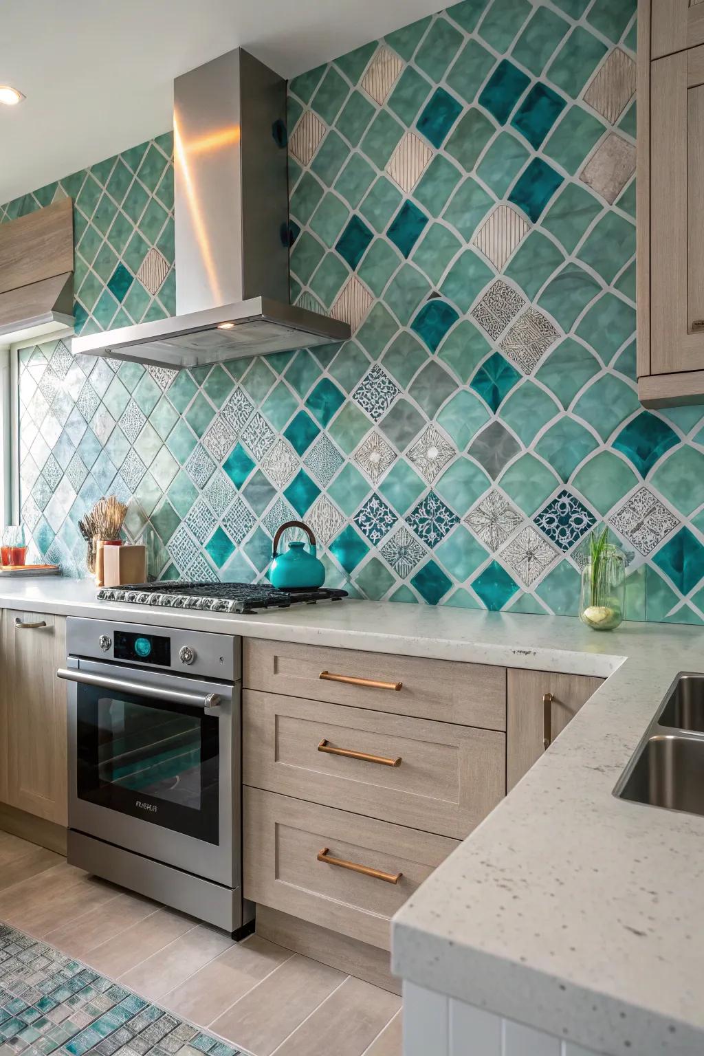 The tile blending incorporates texture and colour to the cooking area.