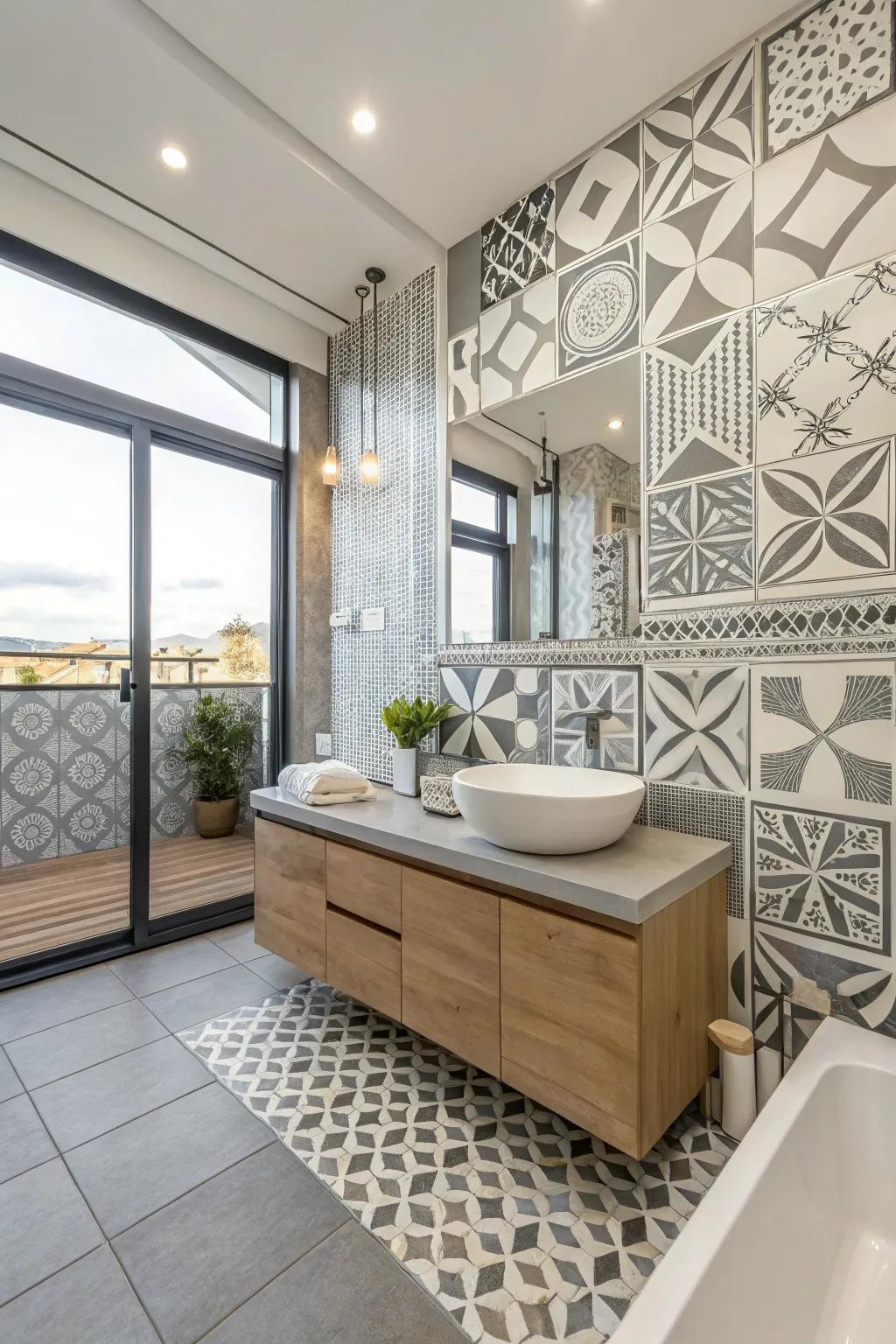Geometric patterns create a striking visual focal point.