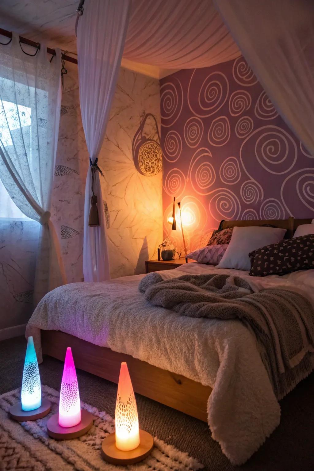 Flow lamps and temperamental lighting are a nod to the groovy era.