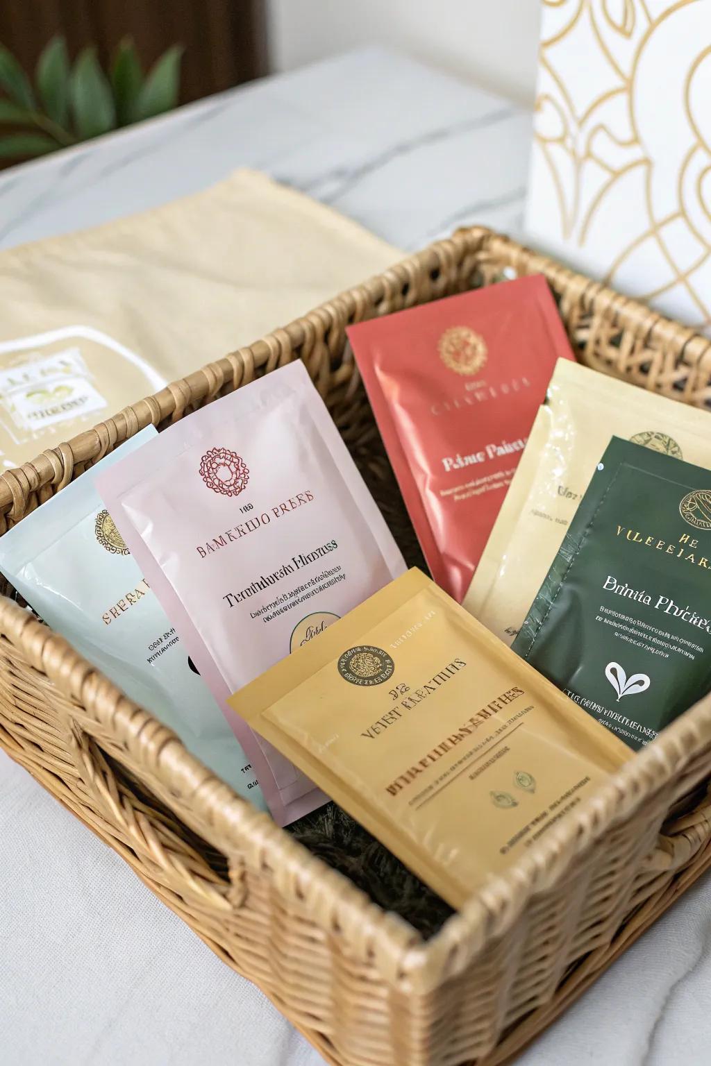 Treat your guests using a selection of face masks.
