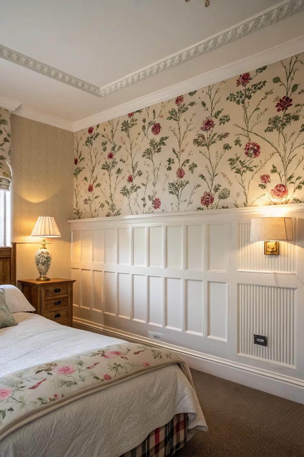 Layer grains through wall covering above panels.