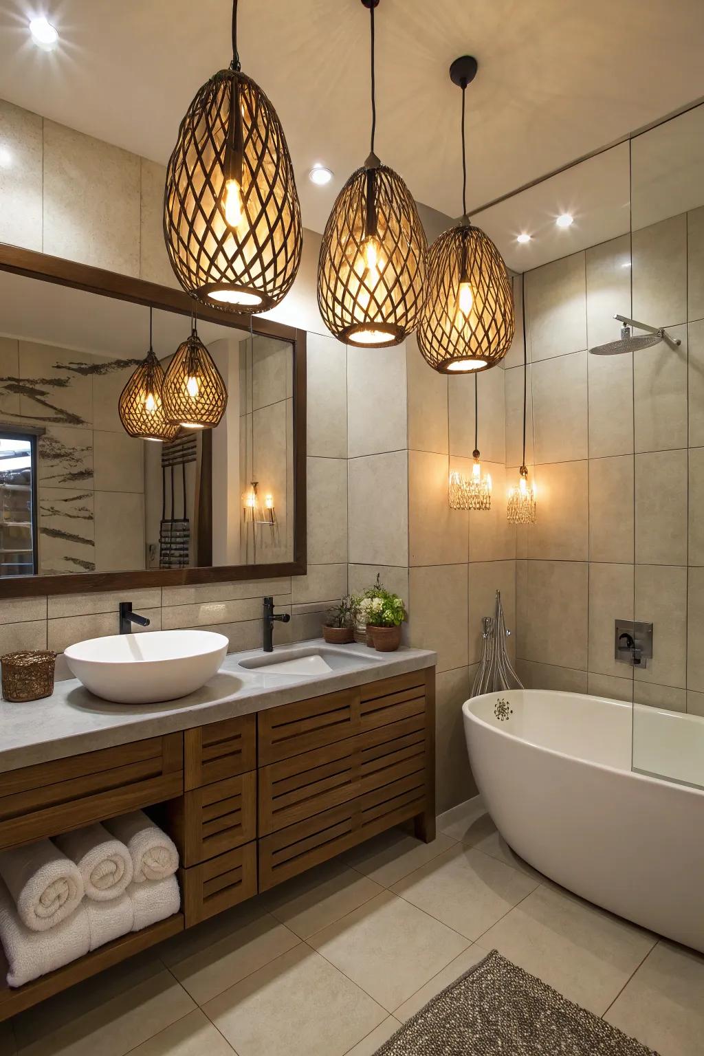 Unique lighting fixtures add warmth and style.