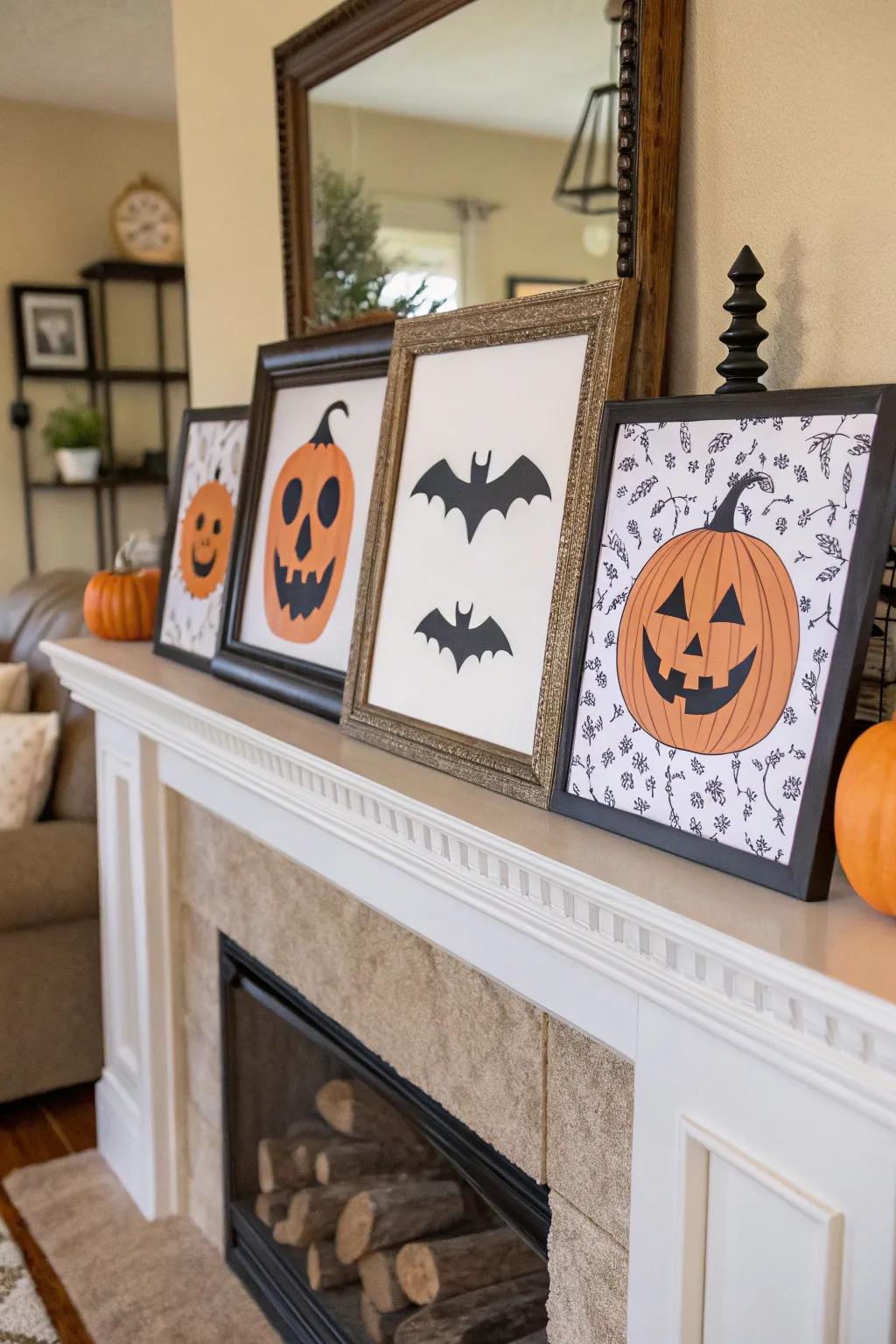 Straightforward-to-make framed Halloween printables for instant decorations.