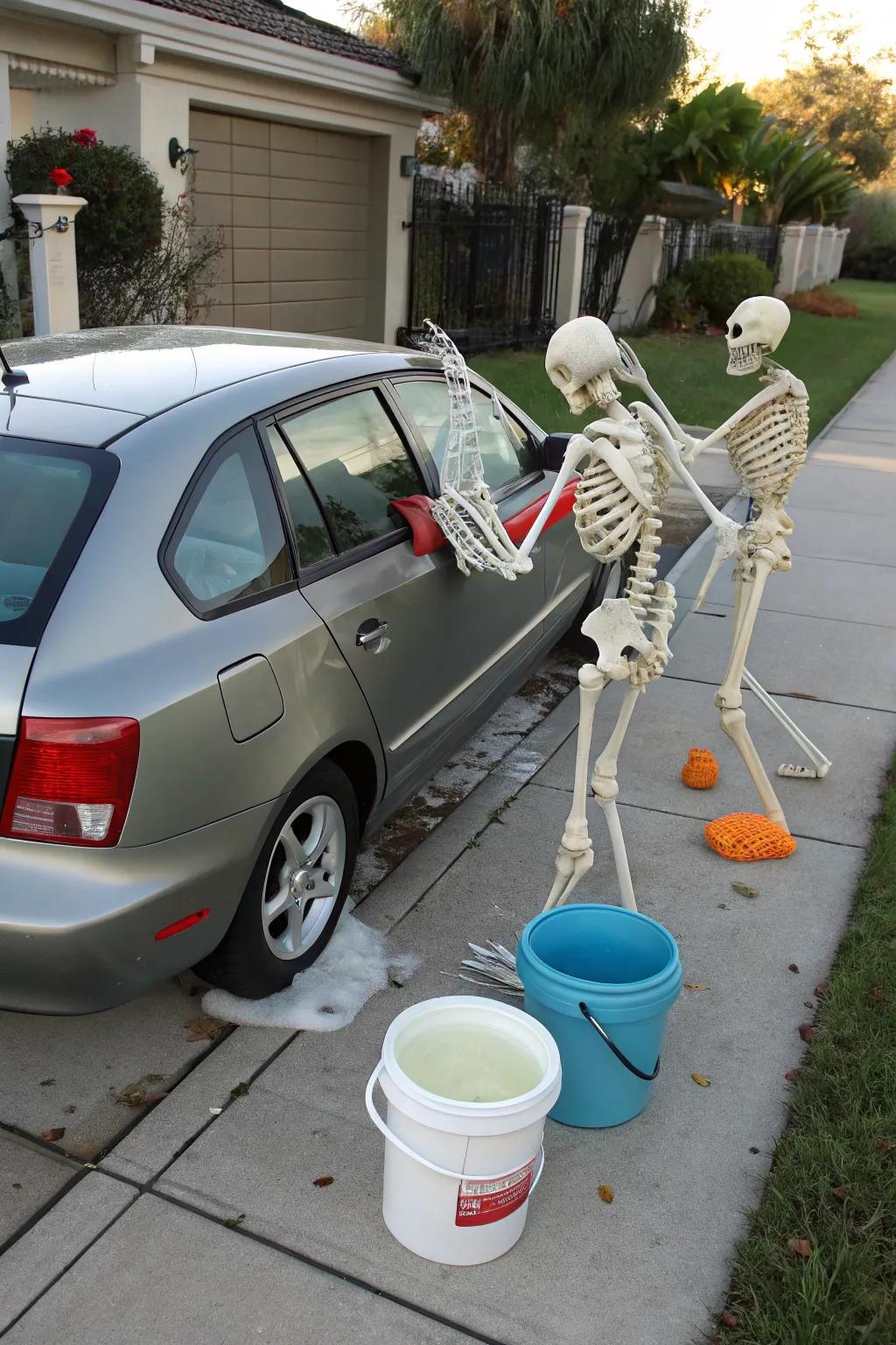 Automobile laundering skeletons infuse merriment and amazement onto your Halloween configuration.